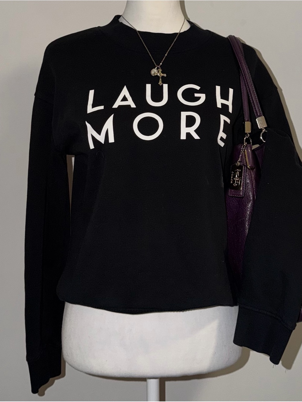 2000s vintage style black laugh more spellout crewneck sweater